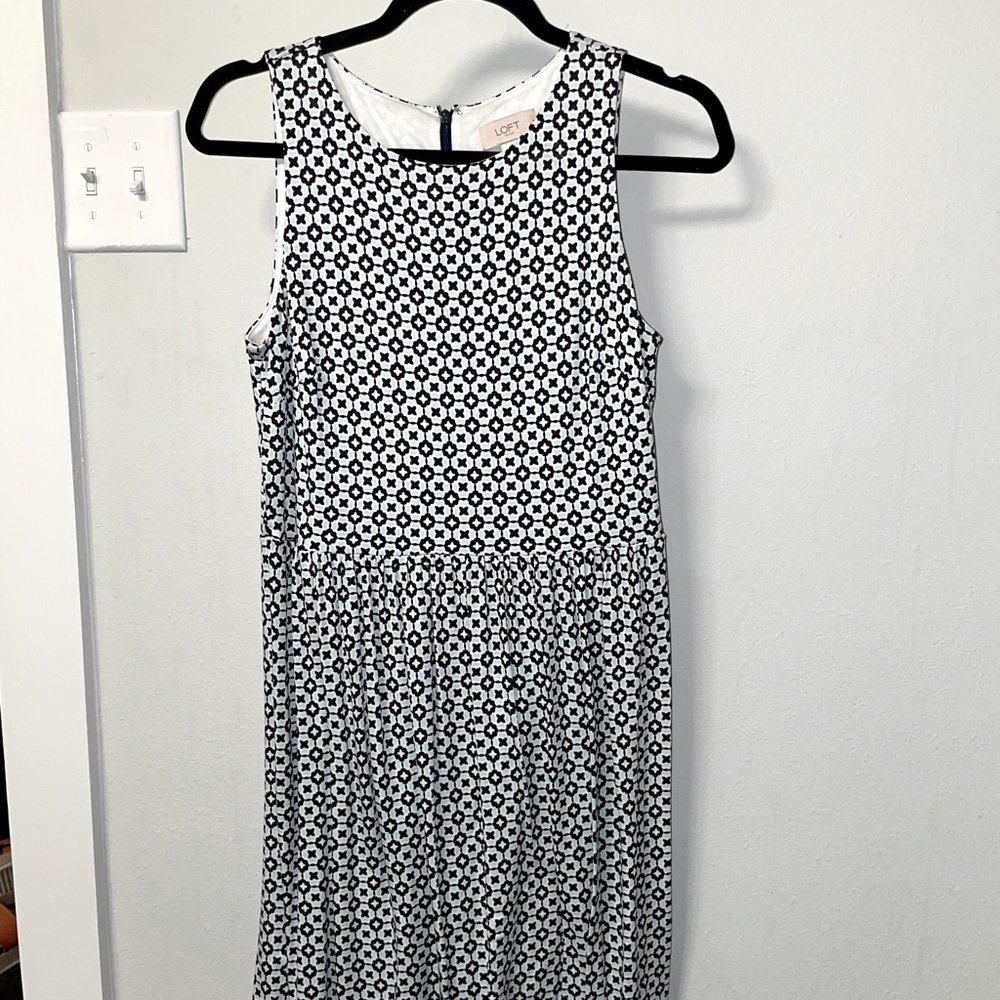 LOFT Navy/Turquoise mid-length dress.